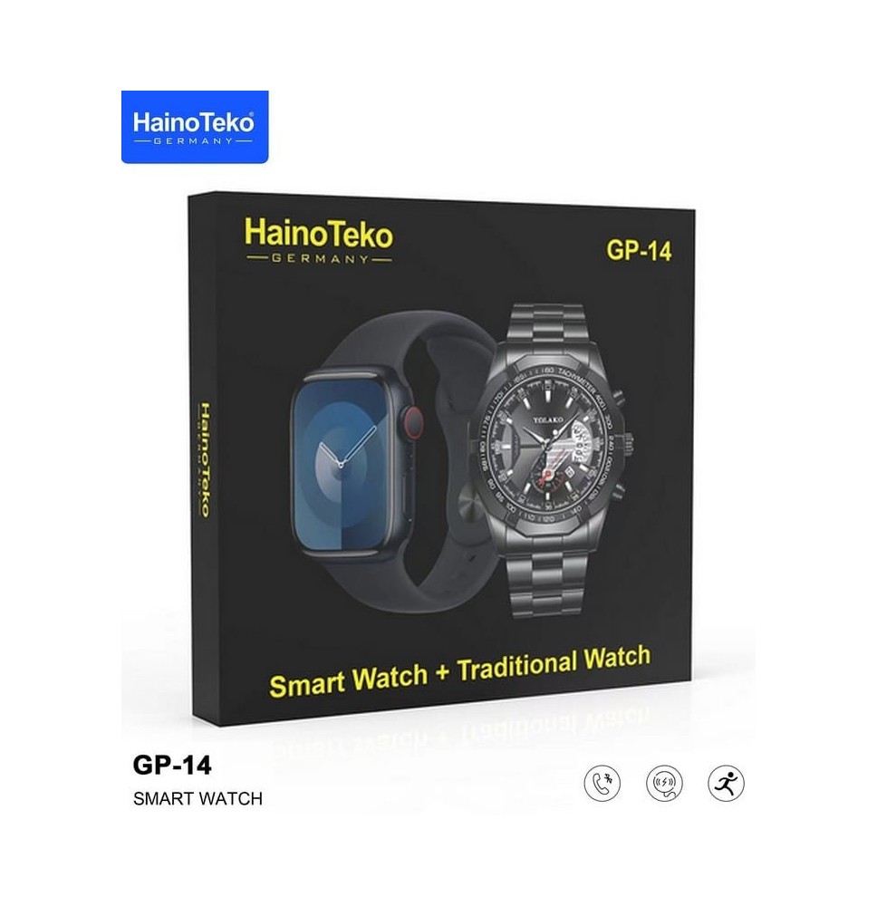 MONTRE CONNECTÉE HAINO TEKO GP-14 - NOIR AVEC UNE MONTRE TRADITIONNELLE