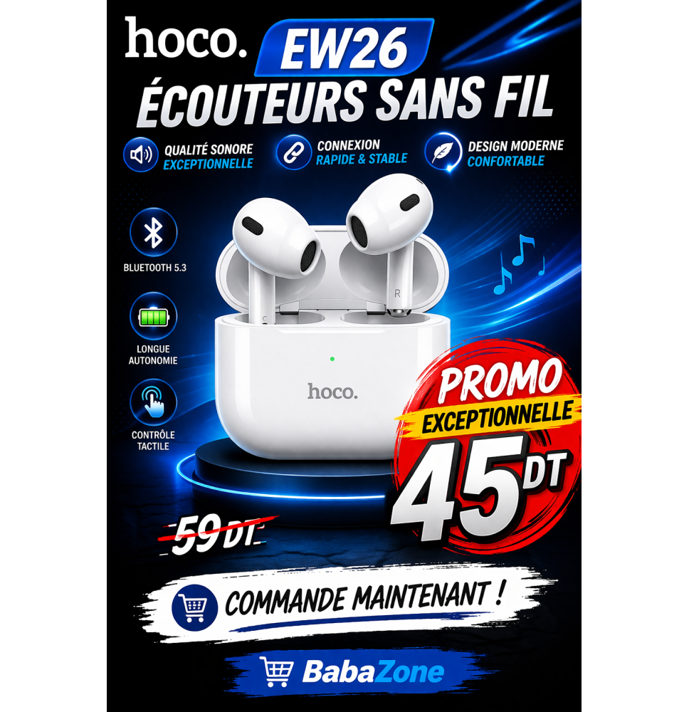 ecouteur bluetooth sans fil HOCO EW26 BLANC
